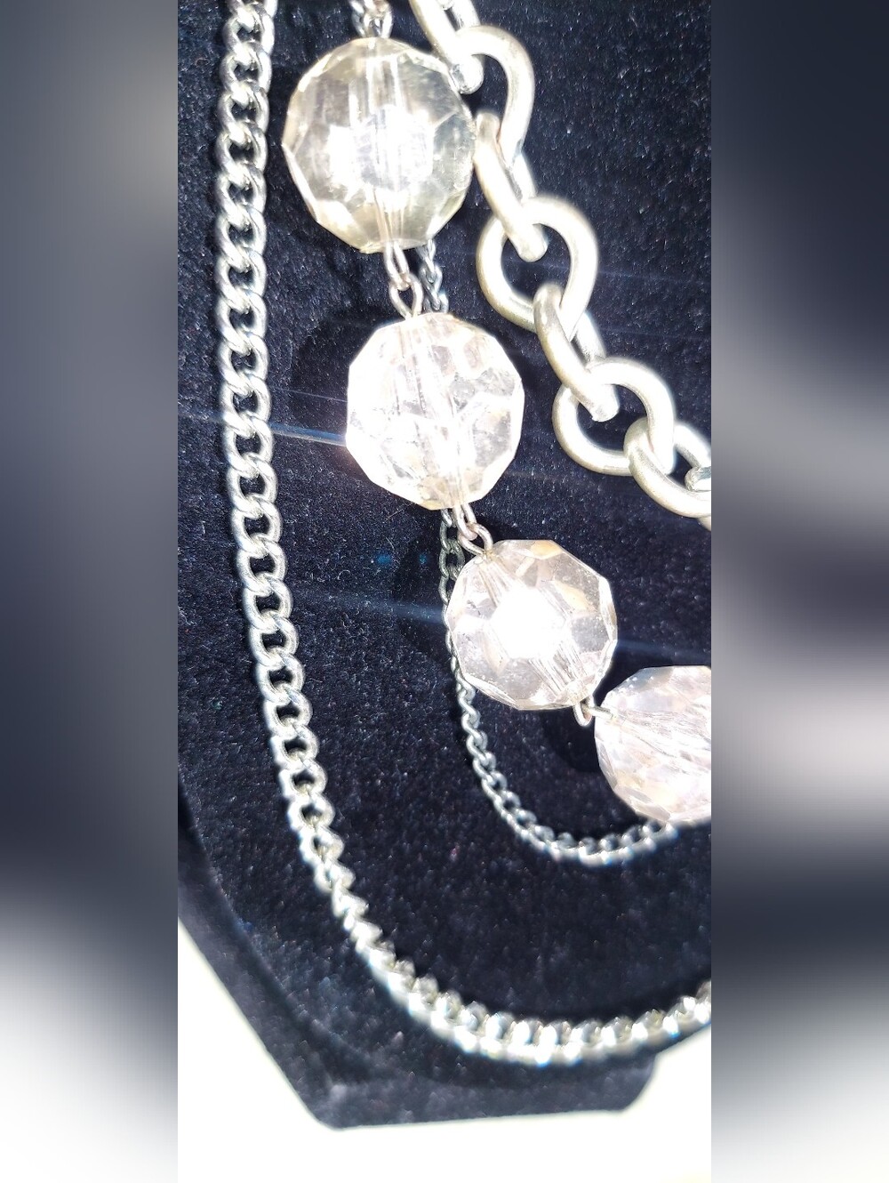 Vintage Statement Necklace Crystal Silver Tone Heavy
